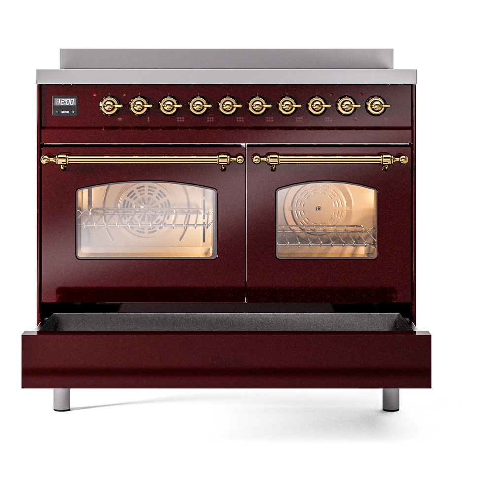 Nostalgie II 40 UPDI406NMPBUG Freestanding Electric Range Range with Induction Double Oven with Triple Glass Door with Brass knobs UPDI406NMPBUG