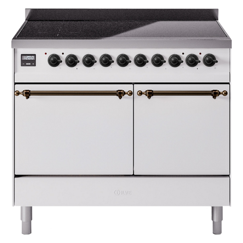 Nostalgie II 40 UPDI406QNMPWHB Freestanding Electric Range Range with Induction Double Oven with Solid Door with Bronze knobs UPDI406QNMPWHB