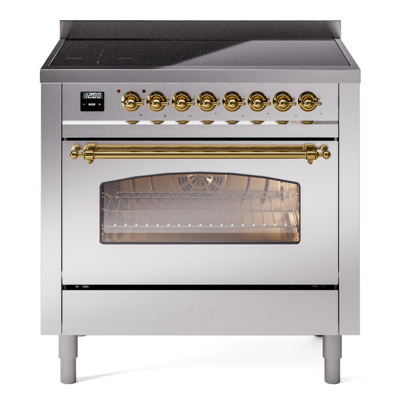 Nostalgie II 36 UPI366NMPSSG Freestanding Electric Range Range with Induction Single Oven with Triple Glass Door with Brass knobs UPI366NMPSSG