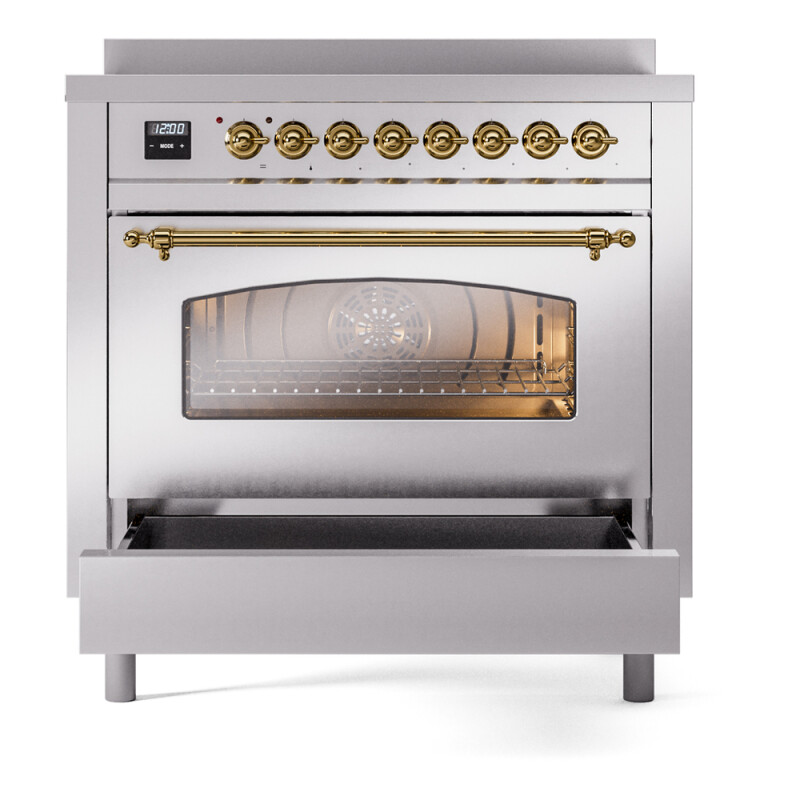 Nostalgie II 36 UPI366NMPSSG Freestanding Electric Range Range with Induction Single Oven with Triple Glass Door with Brass knobs UPI366NMPSSG