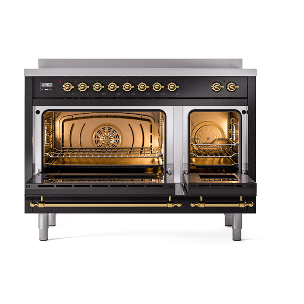 Nostalgie II 48 UPI486NMPBKG Freestanding Electric Range Range with Induction Double Oven with Triple Glass Door with Brass knobs UPI486NMPBKG