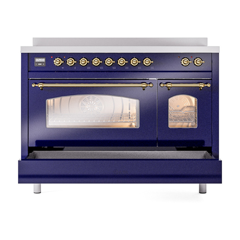 Nostalgie II 48 UPI486NMPMBG Freestanding Electric Range Range with Induction Double Oven with Triple Glass Door with Brass knobs UPI486NMPMBG
