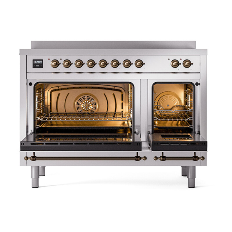 Nostalgie II 48 UPI486NMPSSB Freestanding Electric Range Range with Induction Double Oven with Triple Glass Door with Bronze knobs UPI486NMPSSB