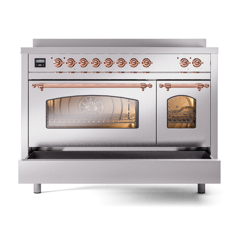 Nostalgie II 48 UPI486NMPSSP Freestanding Electric Range Range with Induction Double Oven with Triple Glass Door with Copper knobs UPI486NMPSSP
