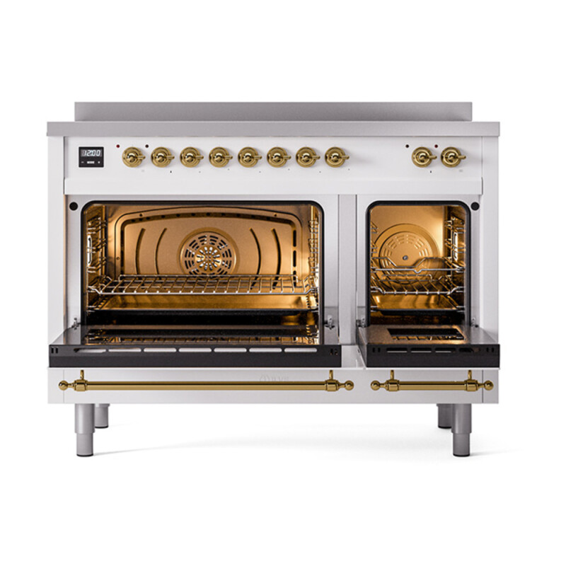 Nostalgie II 48 UPI486NMPWHG Freestanding Electric Range Range with Induction Double Oven with Triple Glass Door with Brass knobs UPI486NMPWHG