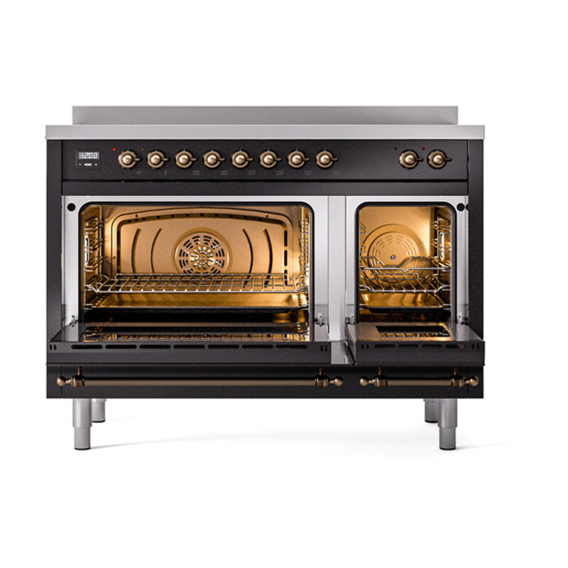 Nostalgie II 48 UPI486QNMPBKB Freestanding Electric Range Range with Induction Double Oven with Solid Door with Bronze knobs UPI486QNMPBKB