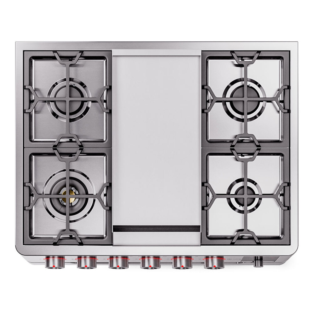 Panoramagic 36 UPM09FDS3SS Freestanding Dual Fuel Range with 6 Sealed Burners with Griddle Single Oven with Triple Glass Door with Satin knobs UPM09FDS3SSLP
