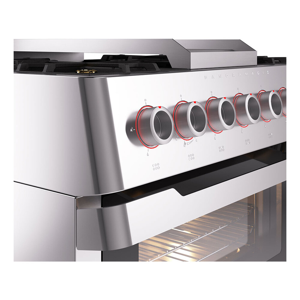 Panoramagic 36 UPM09FDS3SS Freestanding Dual Fuel Range with 6 Sealed Burners with Griddle Single Oven with Triple Glass Door with Satin knobs UPM09FDS3SS