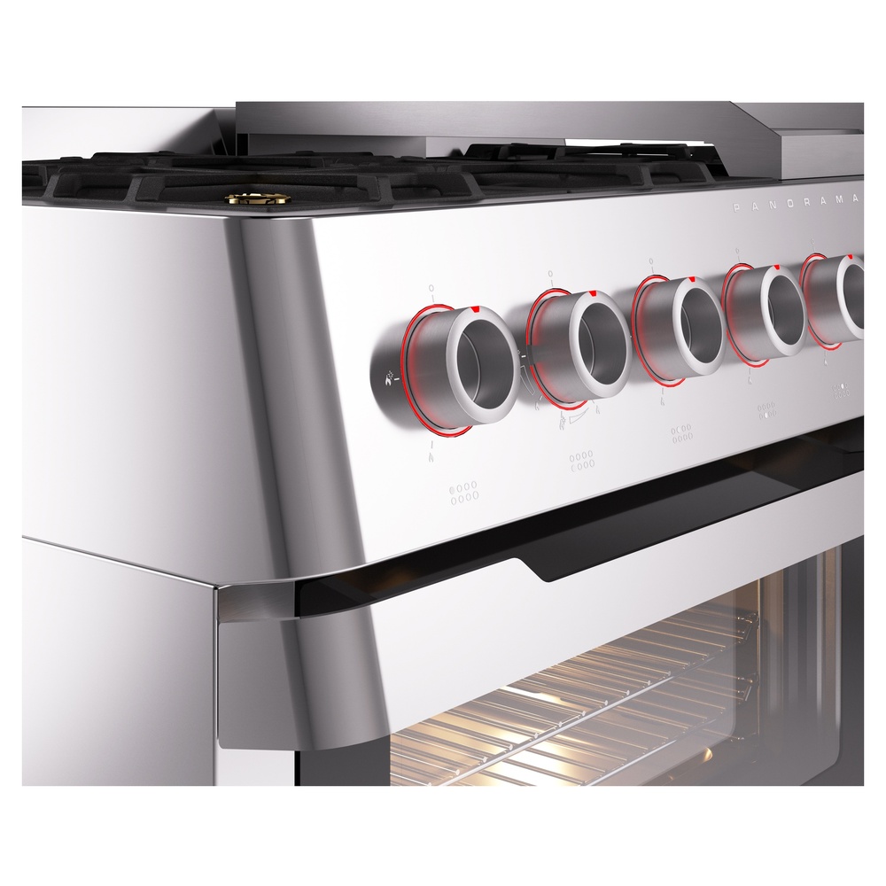 Panoramagic 48 UPM12FDS3SS Freestanding Dual Fuel Range with 8 Sealed Burners with Griddle Double Oven with Triple Glass Door with Satin knobs UPM12FDS3SS