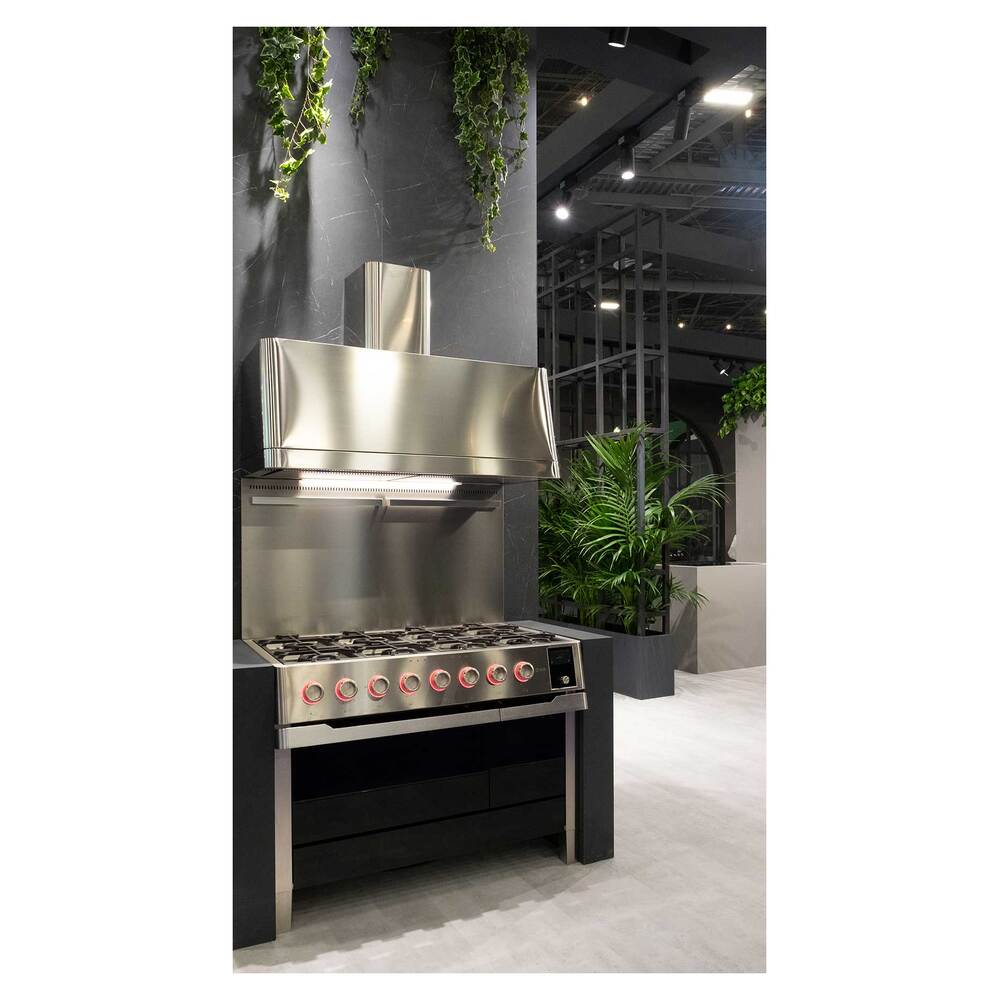 Panoramagic 48 UPM12FDS3SS Freestanding Dual Fuel Range with 8 Sealed Burners with Griddle Double Oven with Triple Glass Door with Satin knobs UPM12FDS3SS