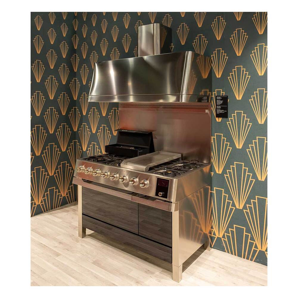 Panoramagic 48 UPM12FDS3SS Freestanding Dual Fuel Range with 8 Sealed Burners with Griddle Double Oven with Triple Glass Door with Satin knobs UPM12FDS3SS