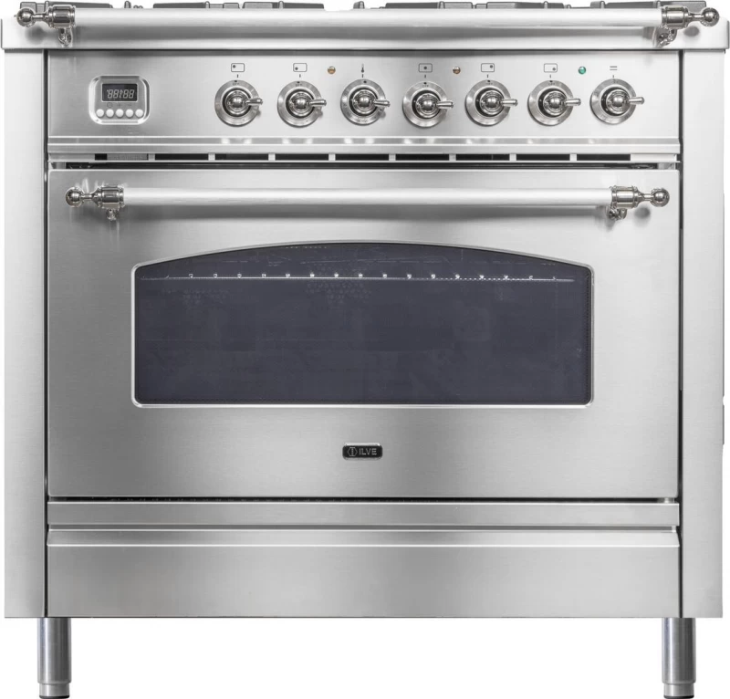 Nostalgie Series 36 inch Freestanding All Gas Range with Natural Gas, 5 Sealed Burners, Griddle, 3.55 cu. ft. Total Oven Capacity, Convection Oven, Viewing Window, Continuous Grates, Storage UPN90FDVGGIX