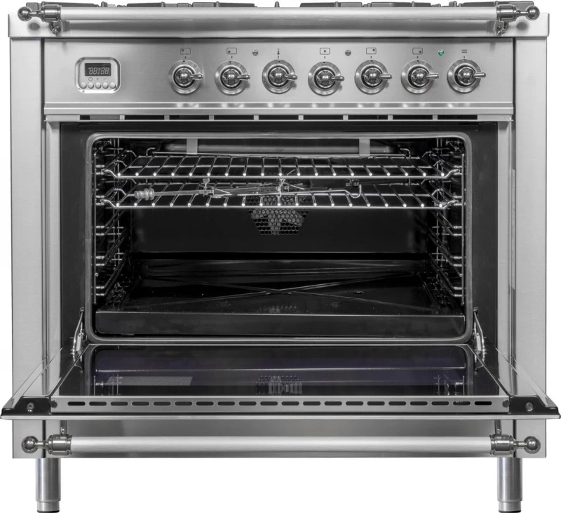 Nostalgie Series 36 inch Freestanding All Gas Range with Natural Gas, 5 Sealed Burners, Griddle, 3.55 cu. ft. Total Oven Capacity, Convection Oven, Viewing Window, Continuous Grates, Storage UPN90FDVGGIX