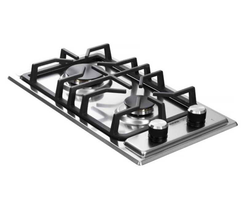 12 inch Italian-Made Gas Cooktop with 2 Brass Burners and Continuous Cast Iron Grates view 2