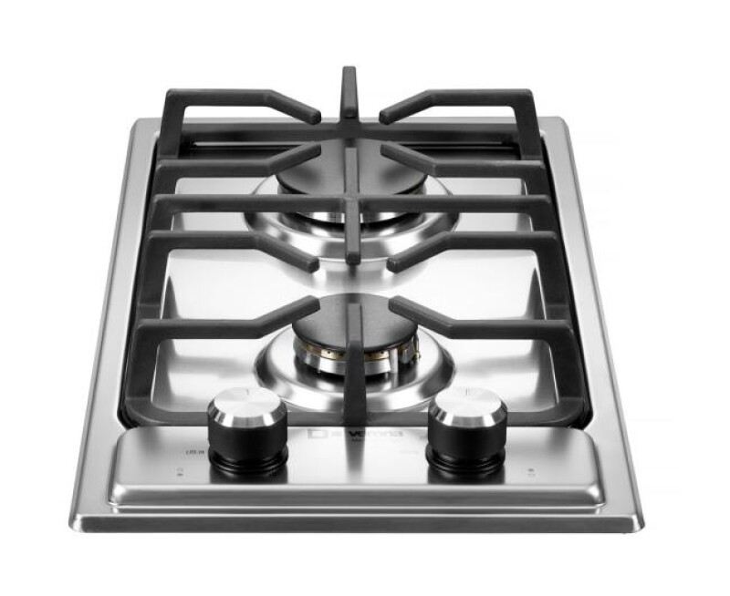 12 inch Italian-Made Gas Cooktop with 2 Brass Burners and Continuous Cast Iron Grates view 3
