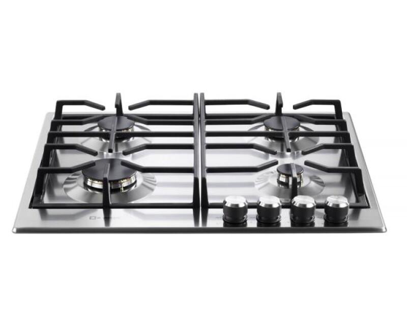 24 inch Italian-Made Gas Cooktop with 4 Brass Burners and Continuous Cast Iron Grates VDGCT424FSS
