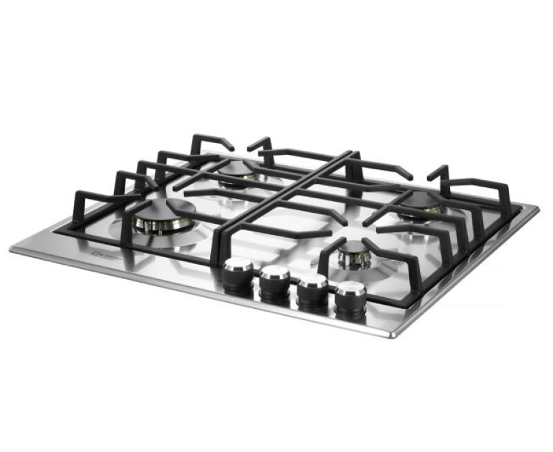 24 inch Italian-Made Gas Cooktop with 4 Brass Burners and Continuous Cast Iron Grates VDGCT424FSS