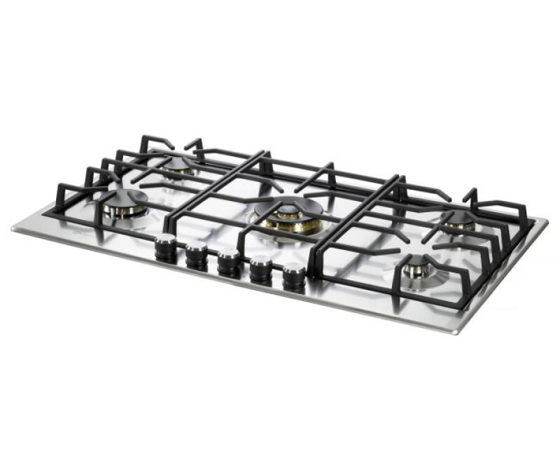 36 inch Italian-Made Gas Cooktop with 5 Brass Burners and Continuous Cast Iron Grates view 3