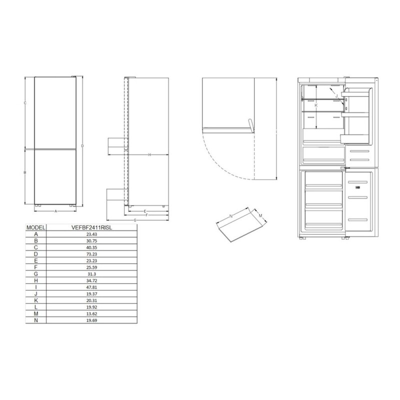 24 inch Bottom Freezer Refrigerator with 11.4 cu. ft. Total Capacity, Automatic Ice Maker, Sabbath Mode, Energy Star VEFBF2411RISL