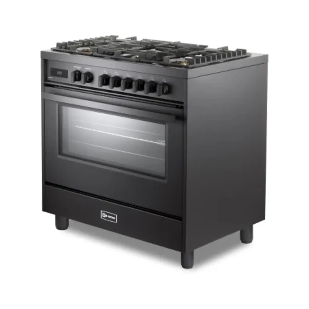 36 inch Ultima Midnight Collection Freestanding Dual Fuel Range with 5 Sealed SABAF Brass Burners, 5 cu. ft. Oven Capacity VMFSGE365EE