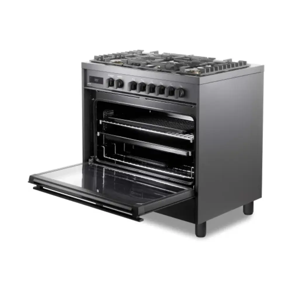 36 inch Ultima Midnight Collection Freestanding Dual Fuel Range with 5 Sealed SABAF Brass Burners, 5 cu. ft. Oven Capacity VMFSGE365EE