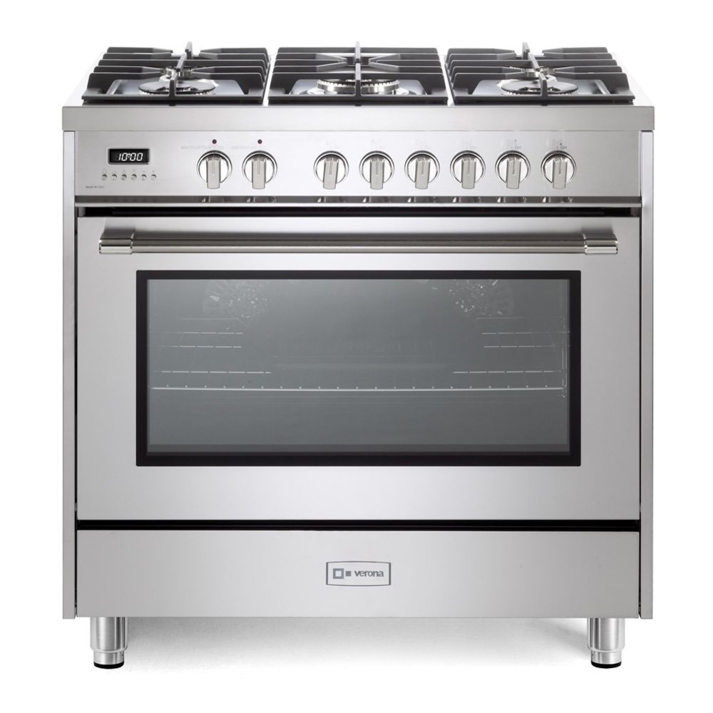 36 inch Prima Series Freestanding Dual Fuel Range with 5 Sealed SABAF Burners, 5 cu. ft. Oven Capacity, Touch Control Clock VPRFSGE365SS