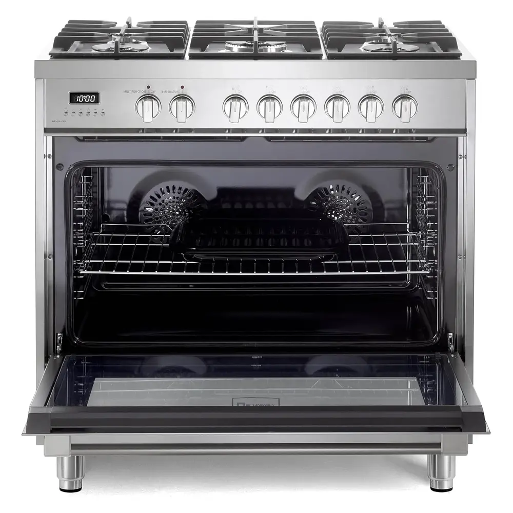 36 inch Prima Series Freestanding Dual Fuel Range with 5 Sealed SABAF Burners, 5 cu. ft. Oven Capacity, Touch Control Clock VPRFSGE365SS