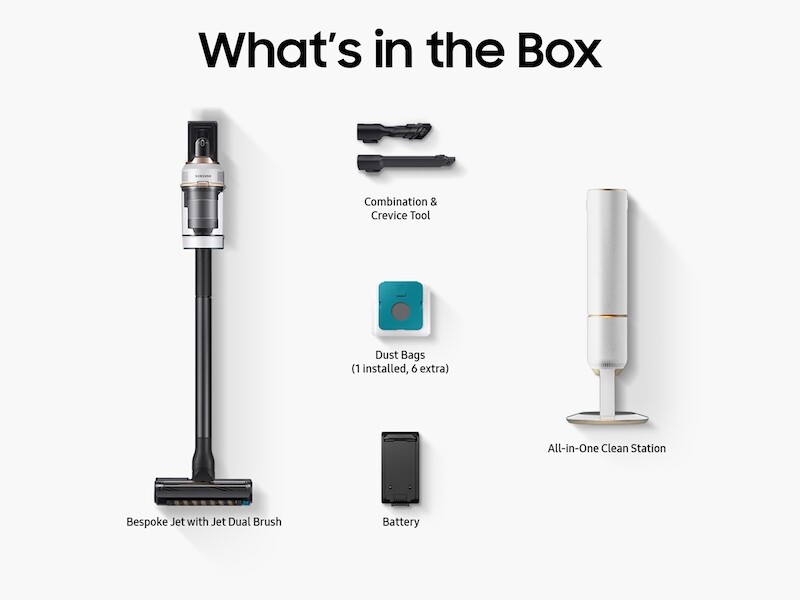 Bespoke Jet Cordless Stick Vacuum with All-in-One Clean Station in Misty White VS20A9580VWAA