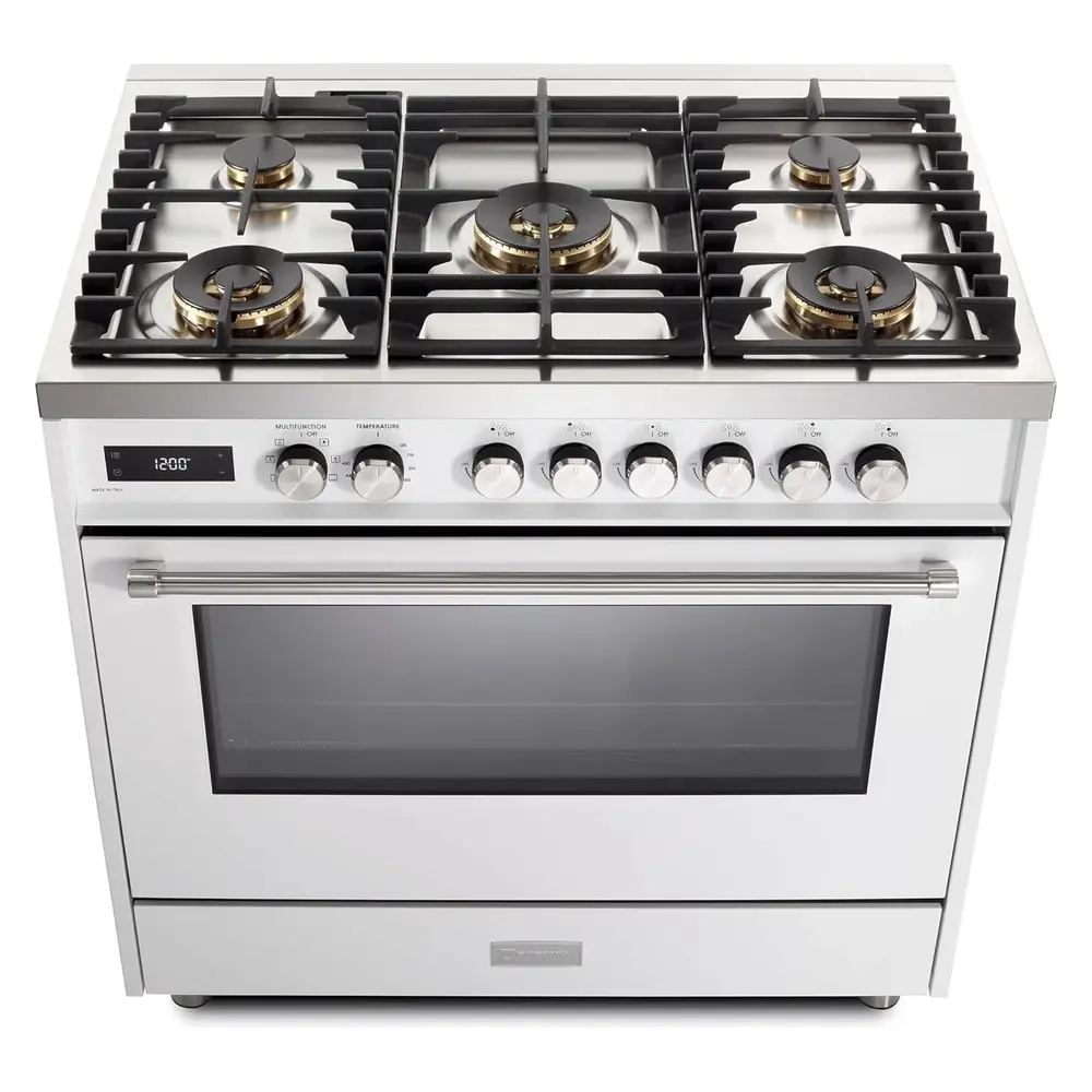36 inch Ultima Collection Freestanding Dual Fuel Range with 5 Sealed SABAF Brass Burners, 5 cu. ft. Oven Capacity VUFSGE365W
