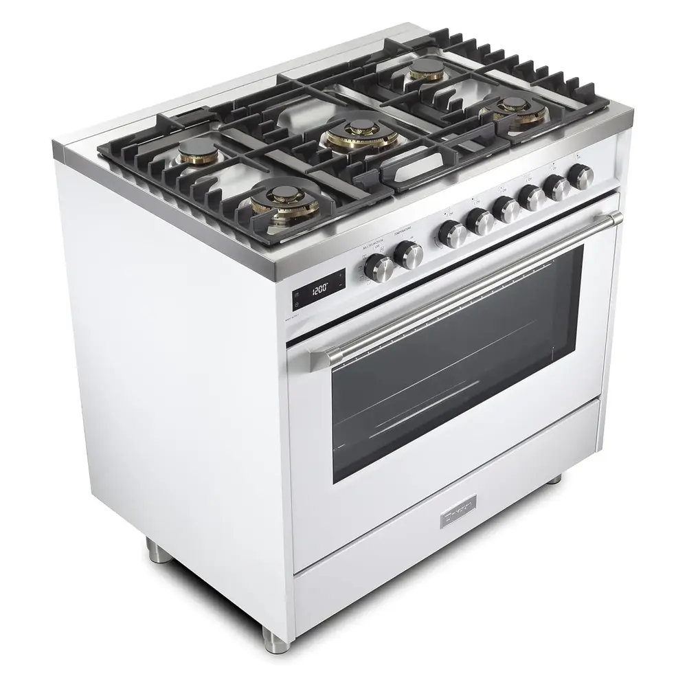 36 inch Ultima Collection Freestanding Dual Fuel Range with 5 Sealed SABAF Brass Burners, 5 cu. ft. Oven Capacity VUFSGE365W