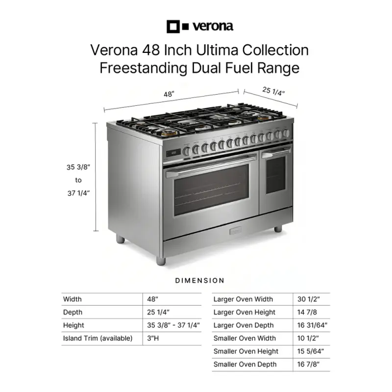 48 inch Ultima Collection Dual Fuel Range with 6 Brass Sealed Burners, 5.8 cu. ft. Oven Capacity, Digital Clock VUFSGE486DSS