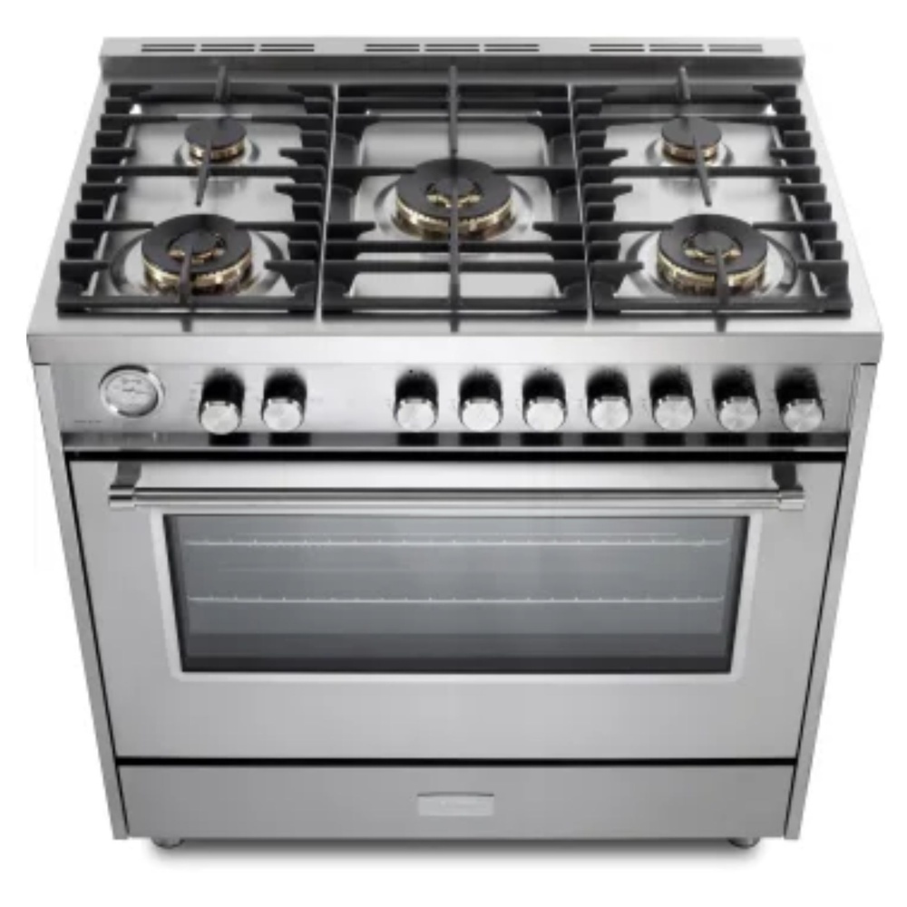 36 inch Ultima Collection Freestanding Gas Range with 5 Sealed SABAF Brass Burners, 5 cu. ft. Oven Capacity, Temperature Gauge VUFSGG365SS