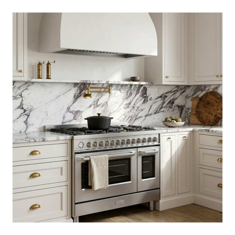 48 inch Ultima Collection Gas Range with 6 Brass Burners, 5.2 cu. ft. Oven Total Capacity, LP Conversion Kit, Analog Temperature Indicator VUFSGG486DSS