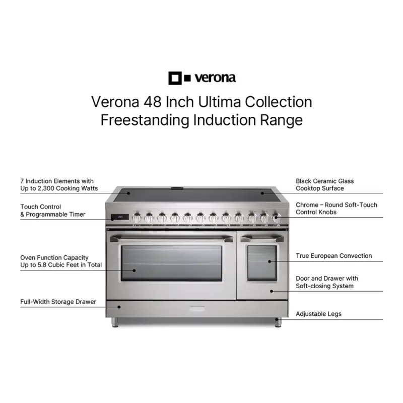 48 inch Ultima Collection Induction Range with 7 Elements, Griddle, 6.5 cu. ft. Total Oven Capacity, Bridge Control, Digital Clock VUFSIE487DSS