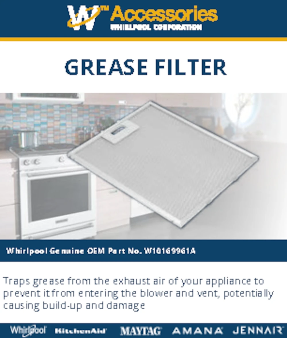 Jennair Range Vent Hood Grease Filter - Silver For Model Jxw6036wr W10169961A