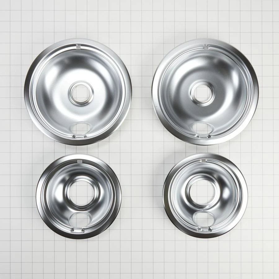 Range Electric/Cooktop 4-Pack Round Drip Bowls (Two 6-IN and Two 8-IN) - Chrome for Non-Hinged, 2-Wire Plug Cooking Elements W10278125