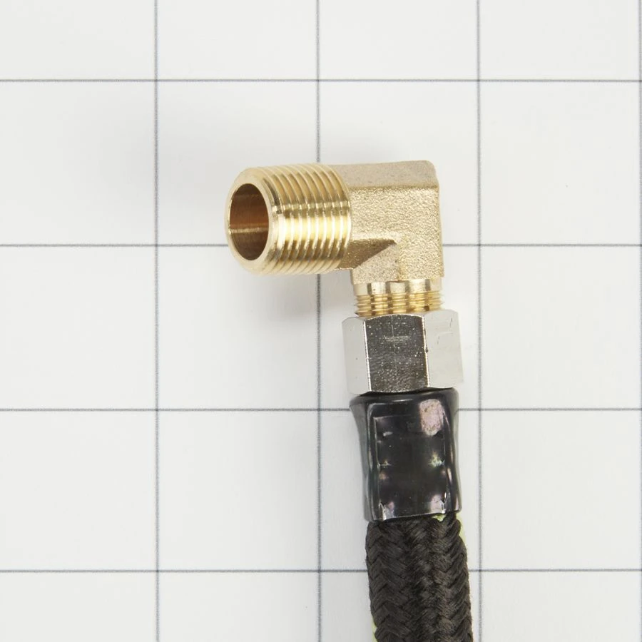 Dishwasher Water Line Installation Kit with 6' braided hose, 3/8" comp x 3/8" NPT male elbow fitting, 3/4" NH x 3/8" comp gooseneck fitting with EPDM washer, teflon tape, and instructions W10278636RC