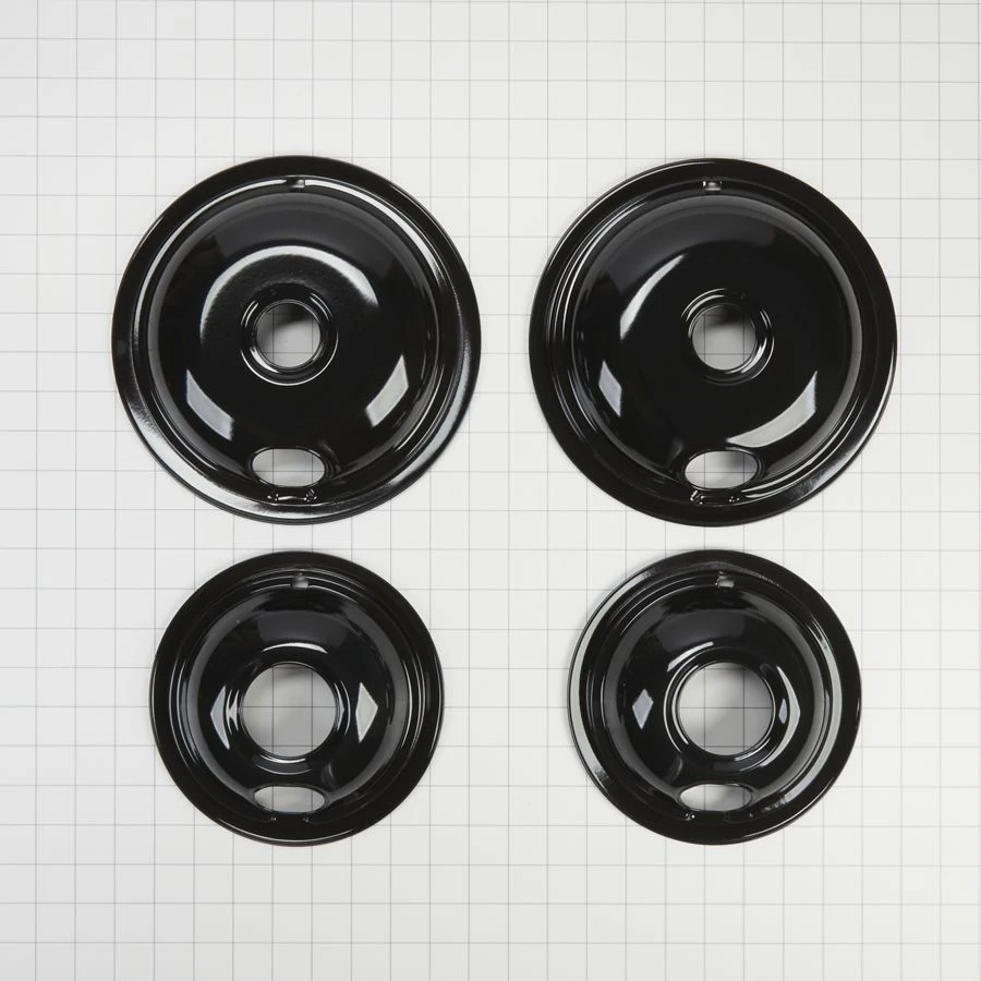Range Electric/Cooktop 4-Pack Round Drip Bowls (Two 6-IN and Two 8-IN) - Black for Non-Hinged, 2-Wire Plug Cooking Elements W10288051