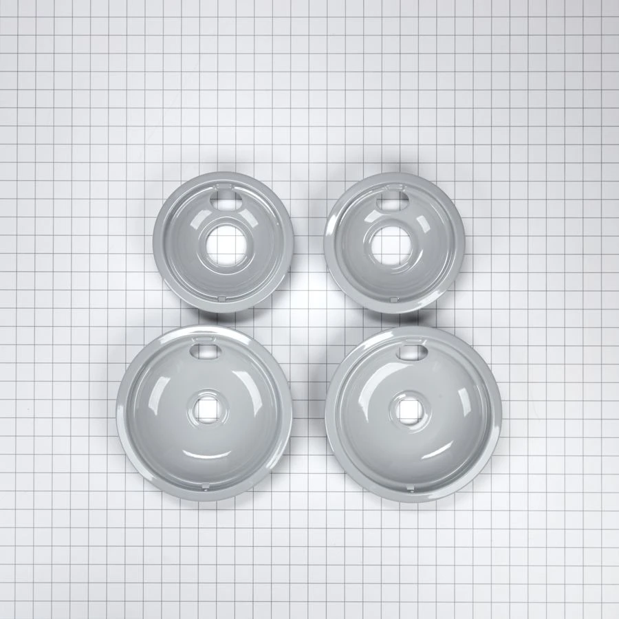 Range Electric/Cooktop 4-Pack Round Drip Bowls (Two 6-IN and Two 8-IN) - Grey for Non-Hinged, 2-Wire Plug Cooking Elements W10291024