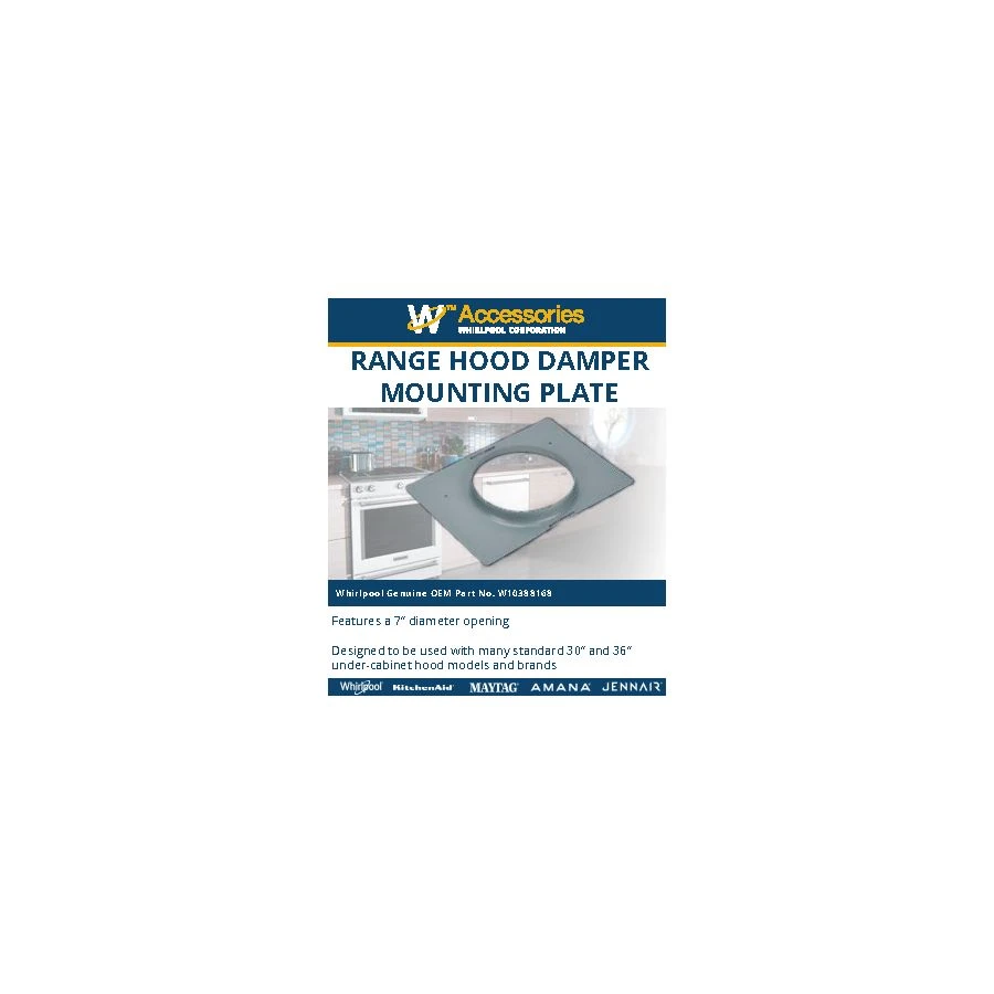 30" And 36" Range Hood Damper Mounting Plate, With 7" D Opening W10388168