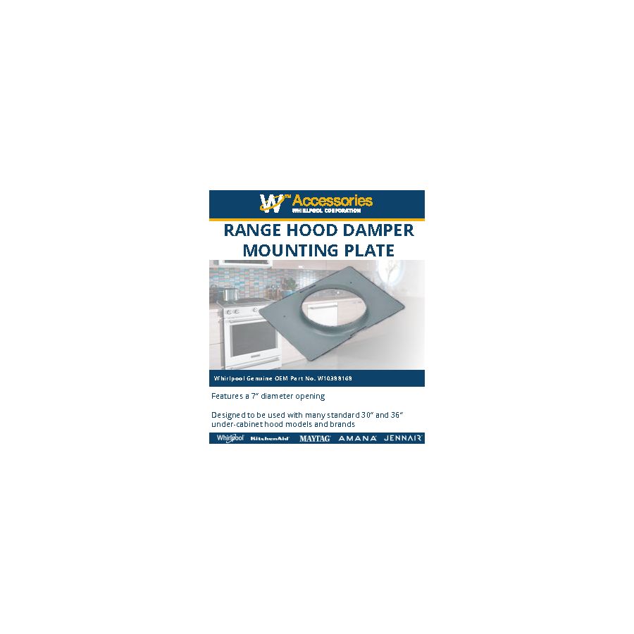 30" And 36" Range Hood Damper Mounting Plate, With 7" D Opening W10388168