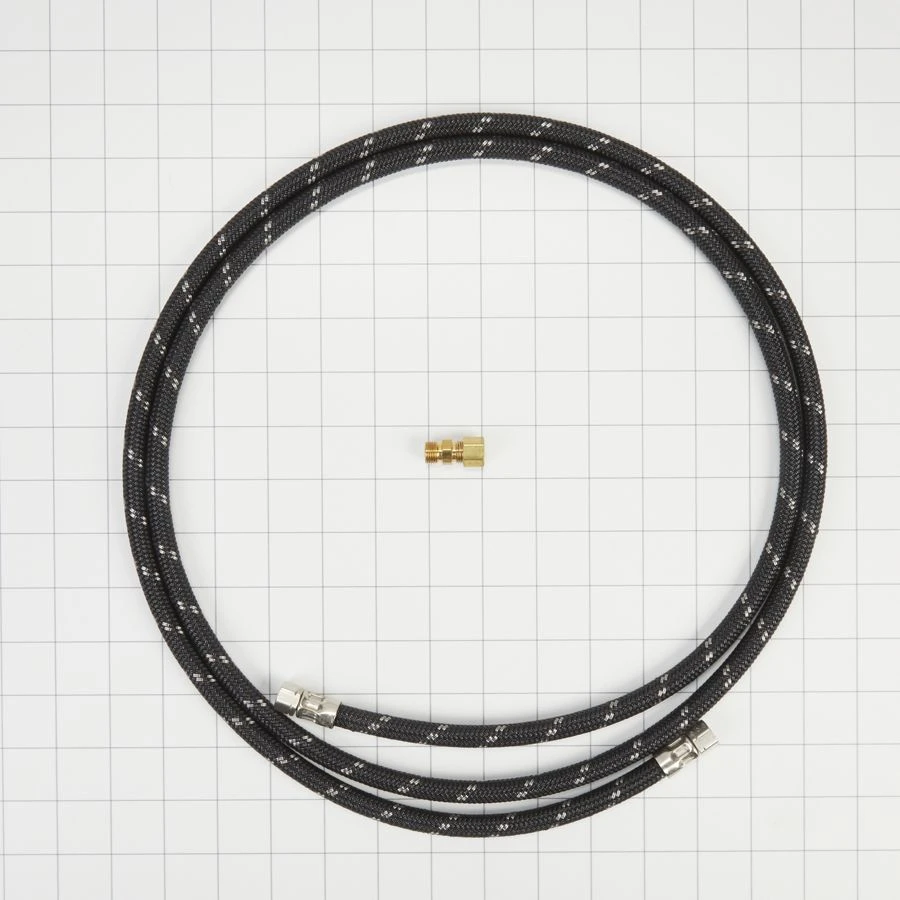 Refrigerator Water Line Installation Kit, Black, with (1) 7'L industrial braided flexible hose and (1) brass union W10505928RP