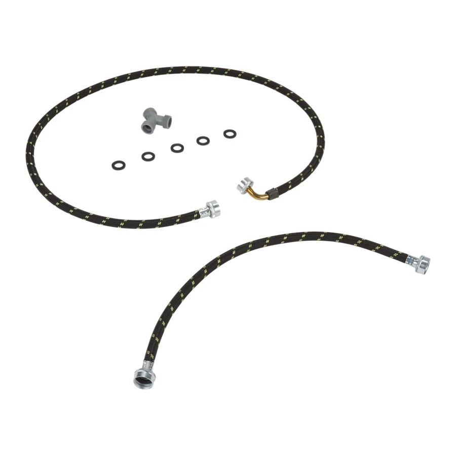 2' and 5' Black braided steam dryer hose kit with 90-degree elbow, Y-connector, and 5 washers - 1 pack W10623830