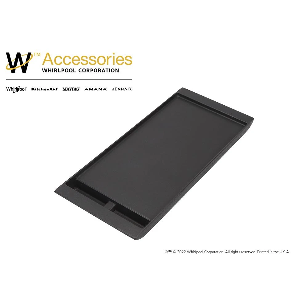 Range Griddle - Black with Non-Stick Surface Cast Aluminum and 2-Divided Grease Wells (1 1/4-IN H X 7 1/4-IN W X 16 3/4-IN D) W10662080