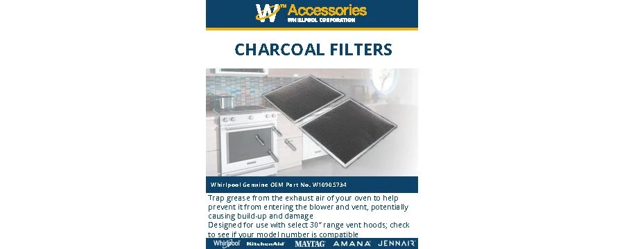 30-IN Range Hood Recirculation Filter Kit - Silver (Includes Two 16 1/2-IN X 11 1/2-IN Charcoal Filters and Four Clips) W10905734