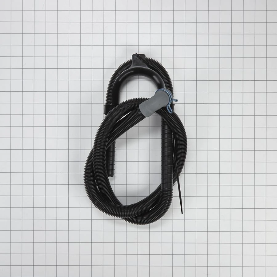 6' Black flexible washer drain hose with elbow bracket, 1" inner diameter grey 90-degree coupler & metal clamp - 1 pack W11281268