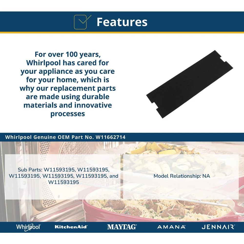 Microwave Hood Combination Charcoal Filter for WMMF5930P, KMMF330P, MMMF6030P Models (19-IN X 6.25-IN) W11662714