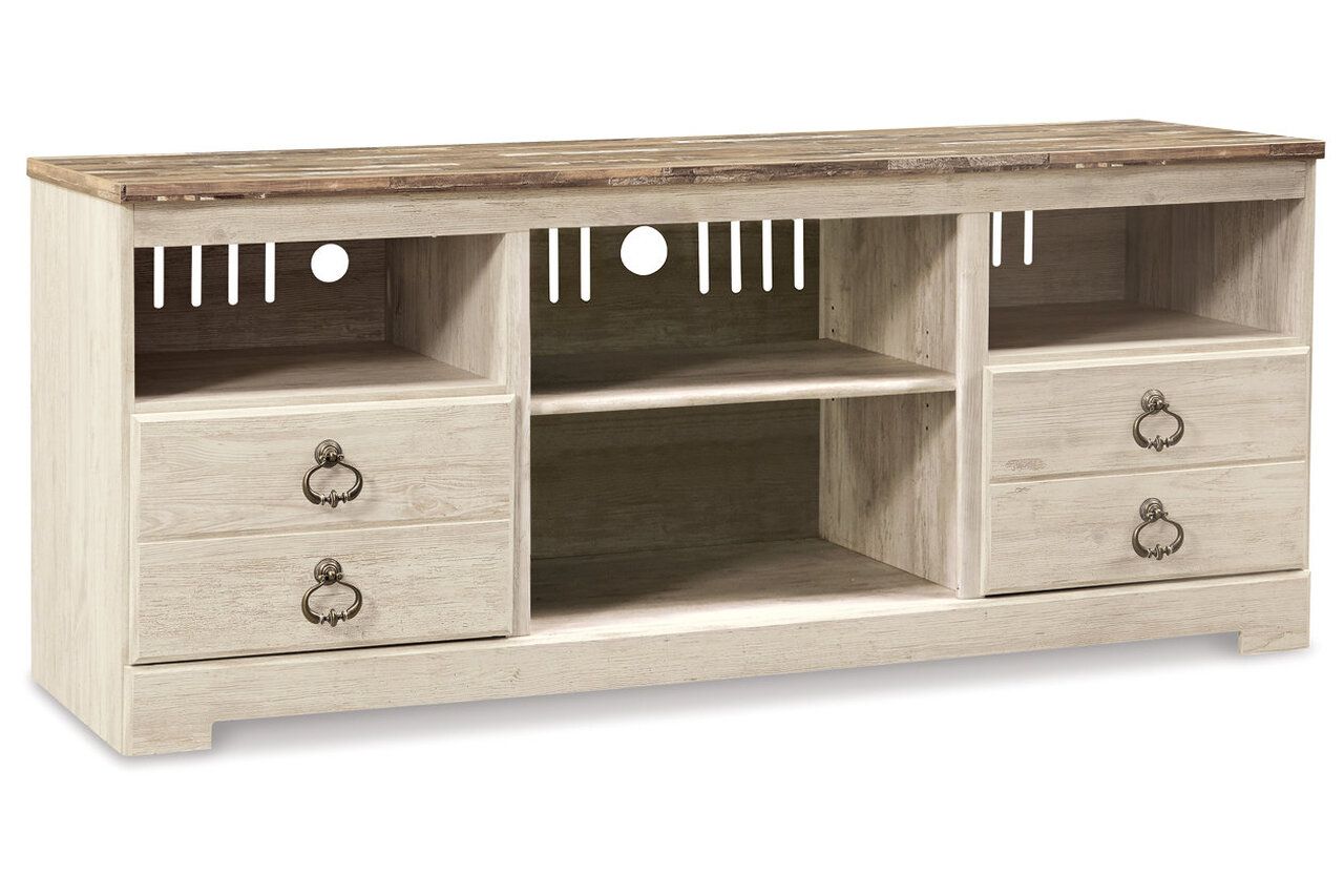 Willowton 64 Inch TV Stand with Electric Fireplace In Washed White W267W10