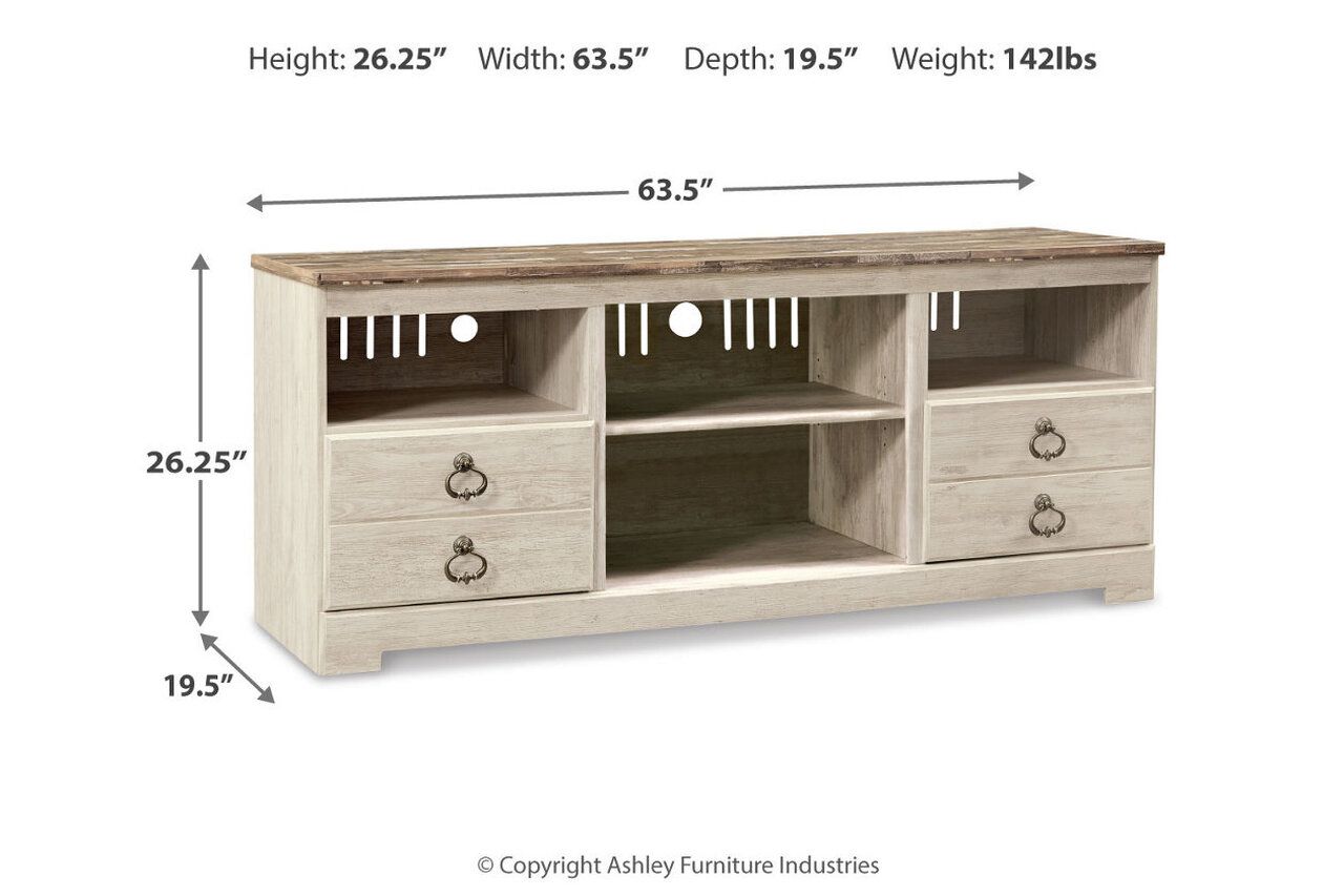 Willowton 64 Inch TV Stand with Electric Fireplace In Washed White W267W10