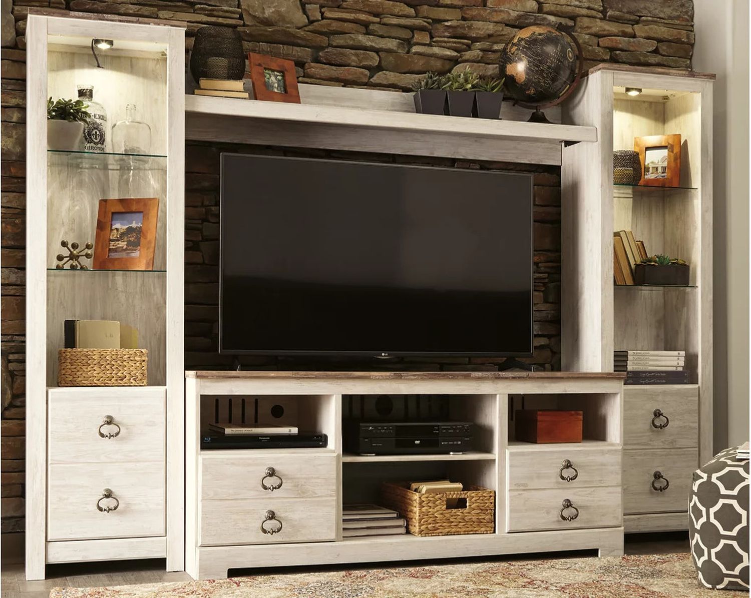 Willowton 3-Piece Entertainment Center In White Wash W267W16